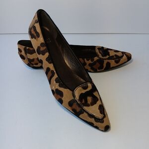Stuart Weitzman Leather Animal Hair Leopard Print Flats Size 8.5 N *READ DETAILS